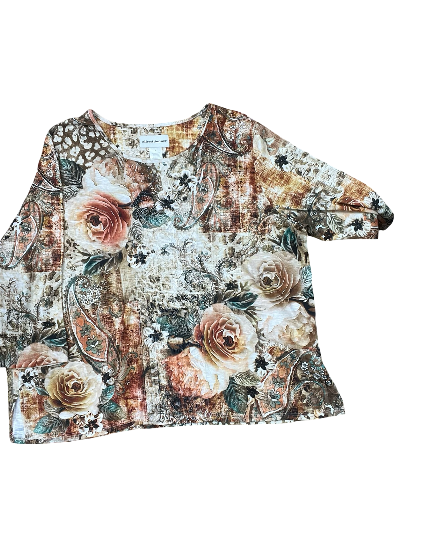 Top Ls By Alfred Dunner In Brown & Tan, Size:L