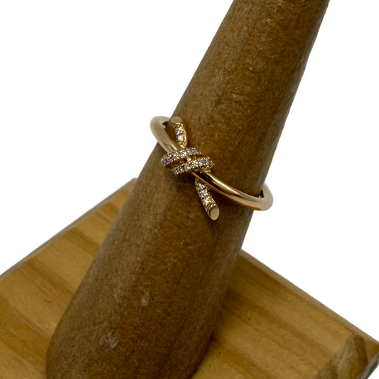 Tiffany & Company 18K Rose Gold Diamond Knot Luxury Ring, Size: 5.5