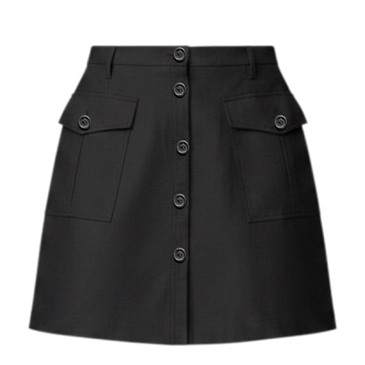 Utility Button Front Mini Skirt Luxury Designer By Burberry In Black, Size: 8