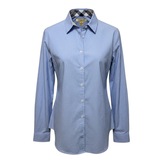 As Is Pinstripe Cotton Button Down Shirt Luxury Designer By Burberry In Striped Pattern, Size: M
