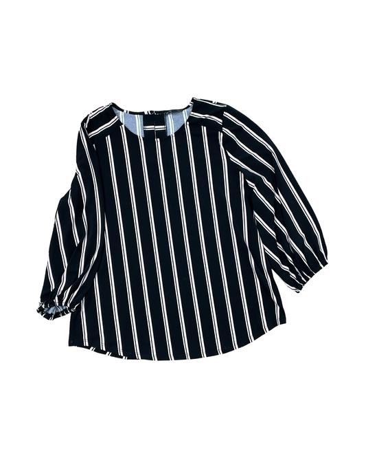 Top 3/4 Sleeve By Adrianna Papell In Black & Pink, Size:L
