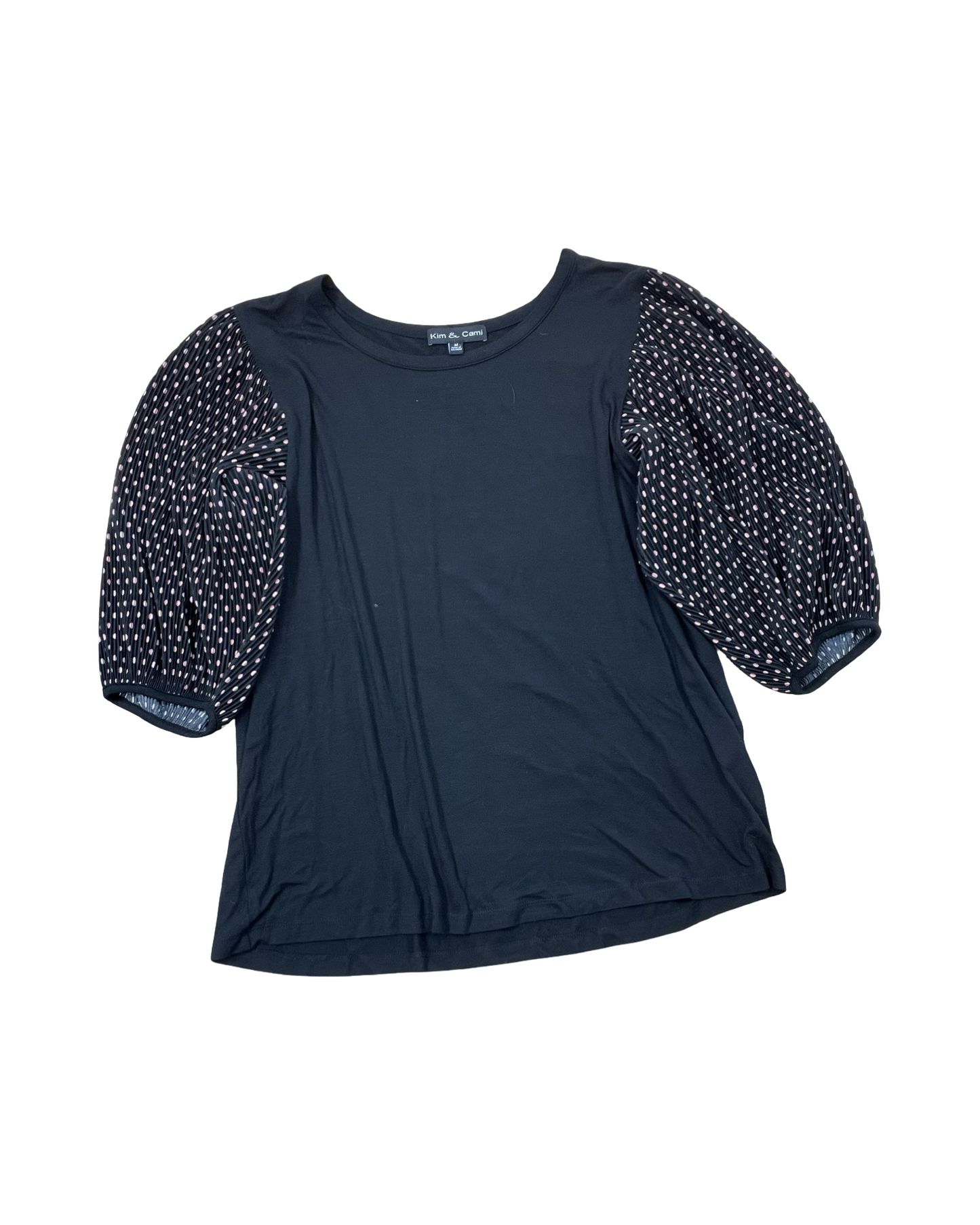 Top 3/4 Sleeve By Kim & Cami In Black & Pink, Size:M