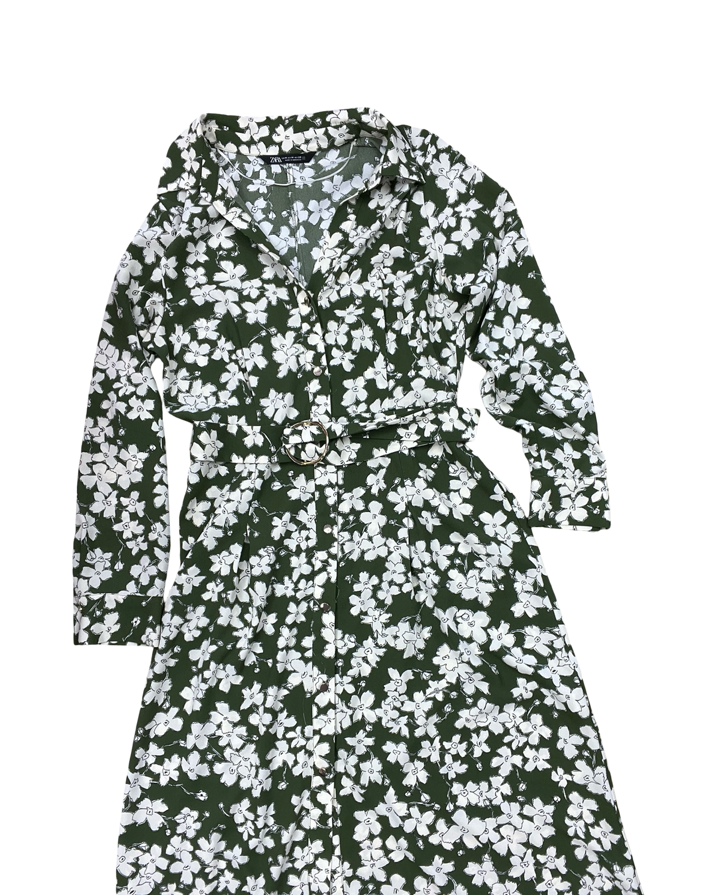 Dress Casual Maxi By Zara In Cream & Green, Size:M