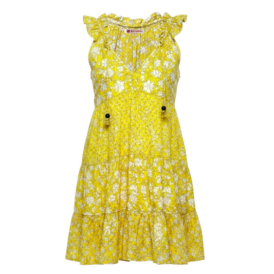 Sofia Sleeveless Tiered Mini Dress By Ros Garden In Yellow, Size: L