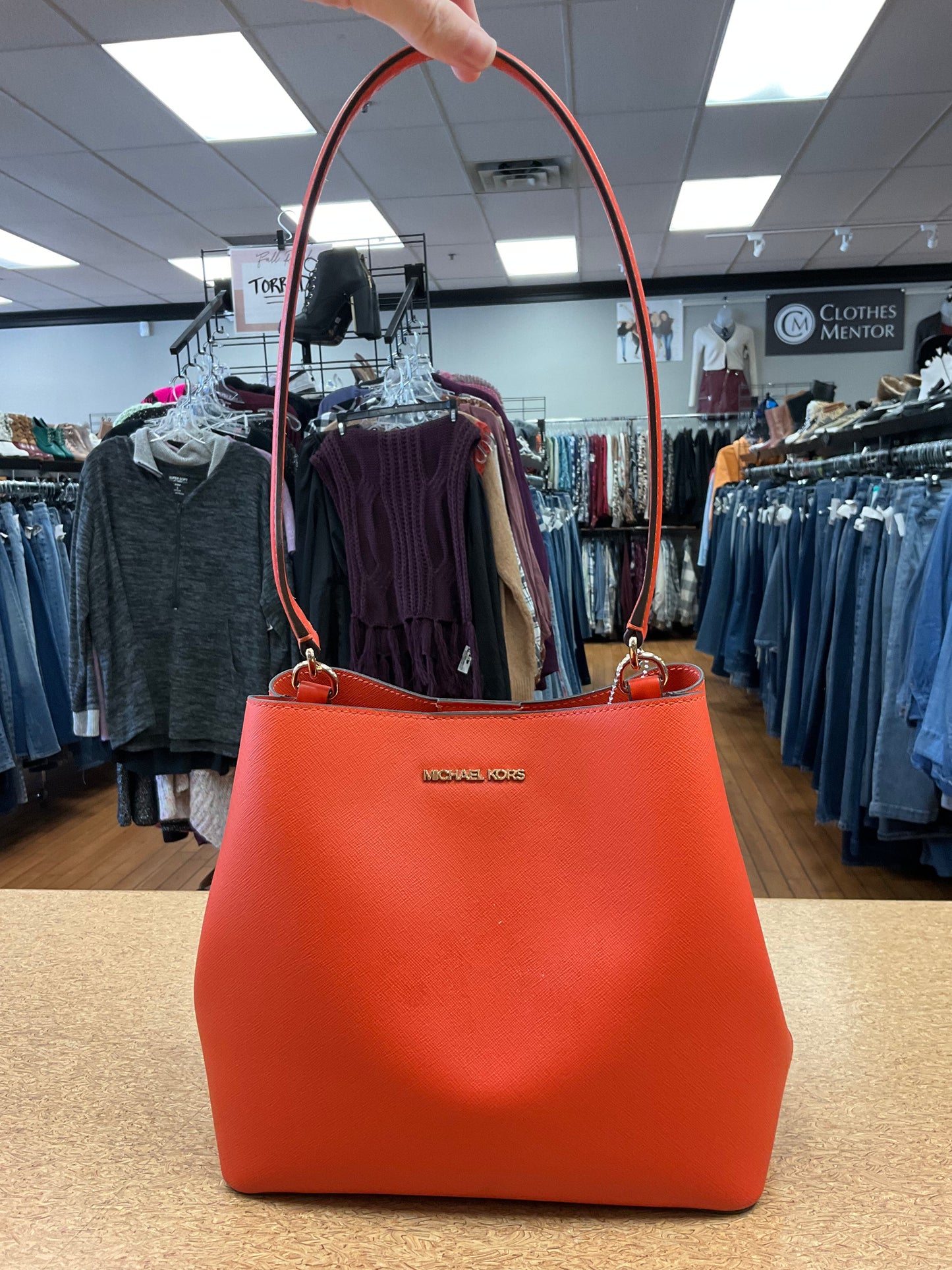 Handbag Designer By Michael Kors In Orange, Size:Medium
