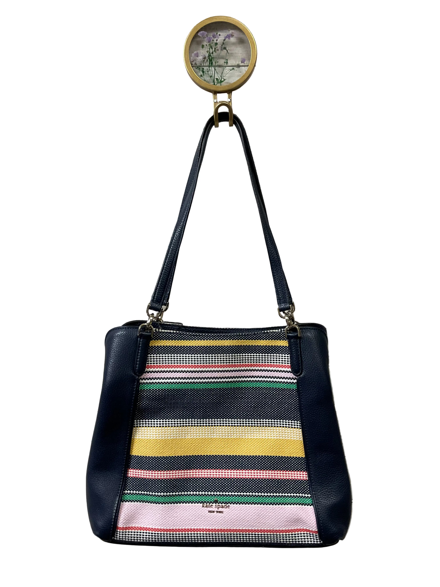 Handbag Designer By Kate Spade In Striped Pattern, Size:Medium