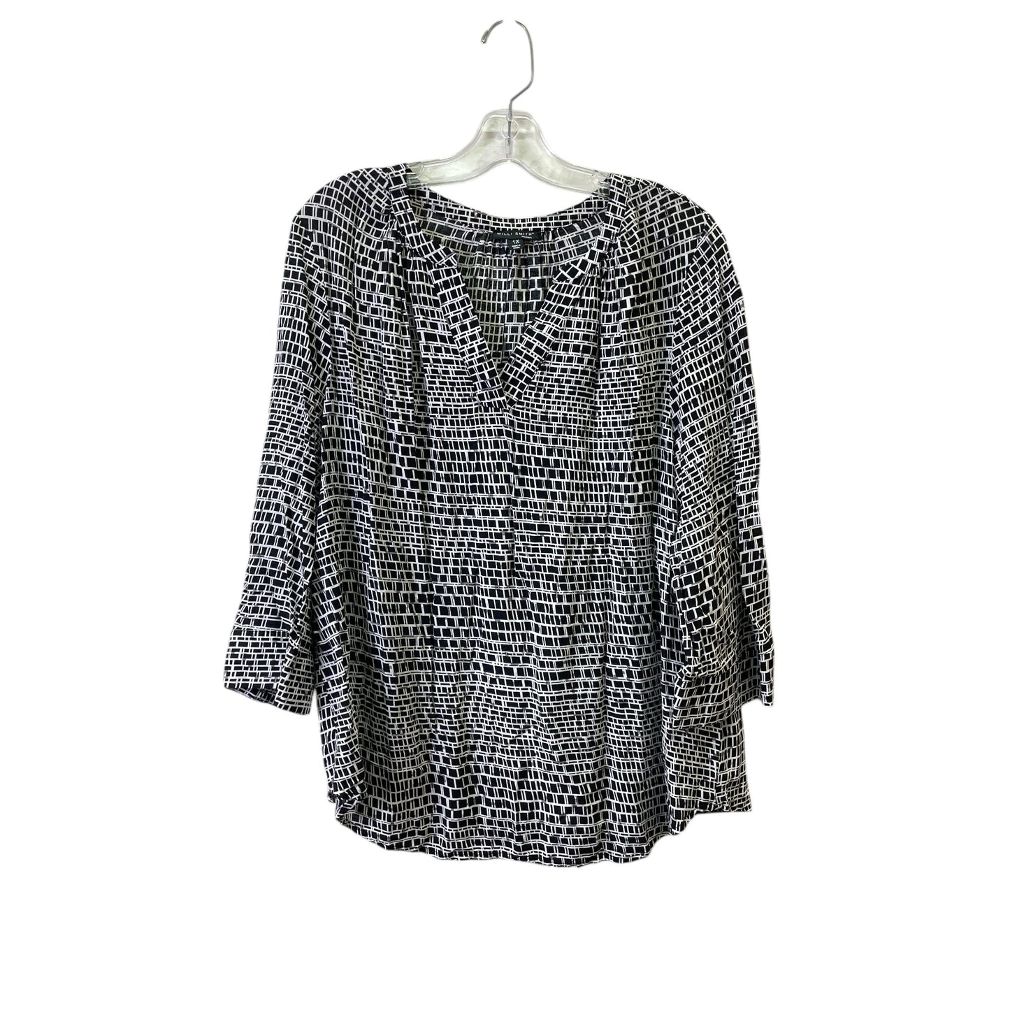 Top 3/4 Sleeve By Willi Smith In Black & White, Size:1X