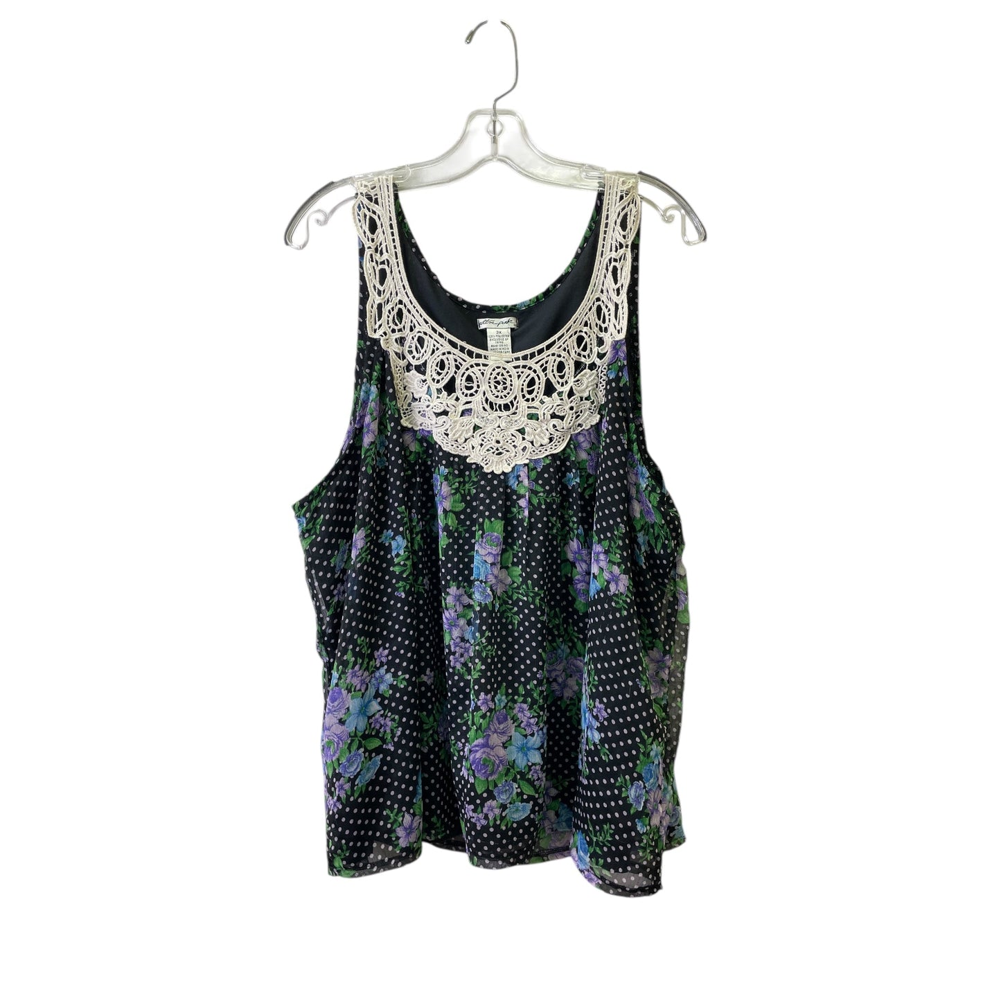 Top Sleeveless By Ultra Pink In Black & Green, Size:3X