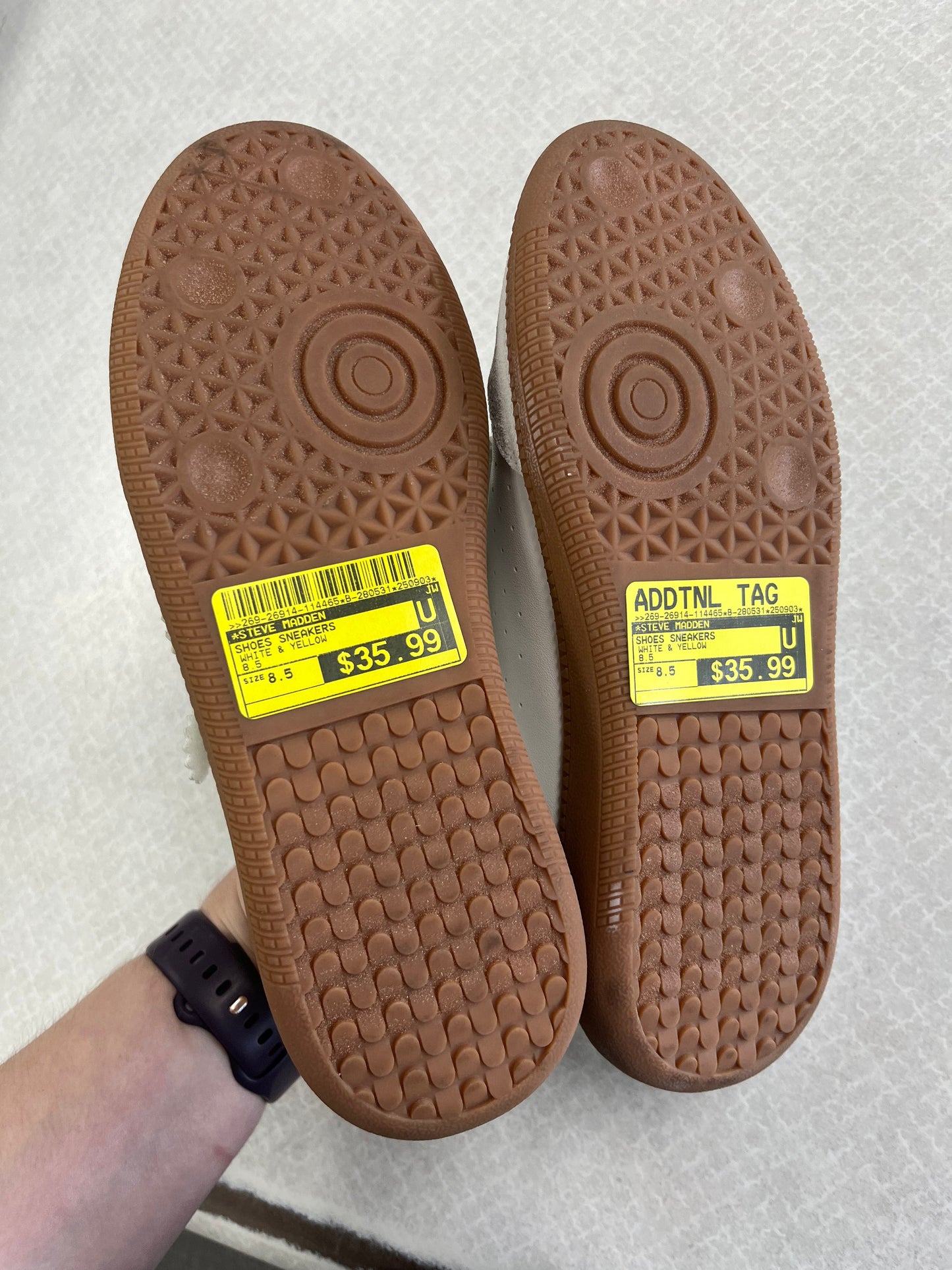 Shoes Sneakers By Steve Madden In White & Yellow, Size:8.5