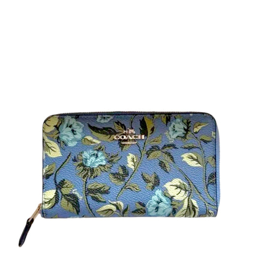 Medium Zip Around Wallet In Sleeping Rose Print Coated Canvas Designer By Coach, Size: Medium