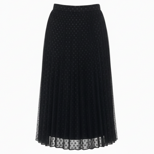 Swiss Dot Pleated Midi Skirt By Cynthia Rowley In Black, Size: 6