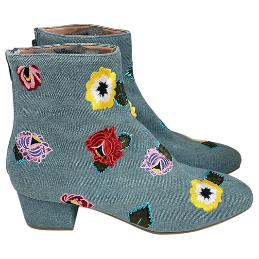 Boots Ankle Heels By Betsey Johnson In Blue Denim, Size:9