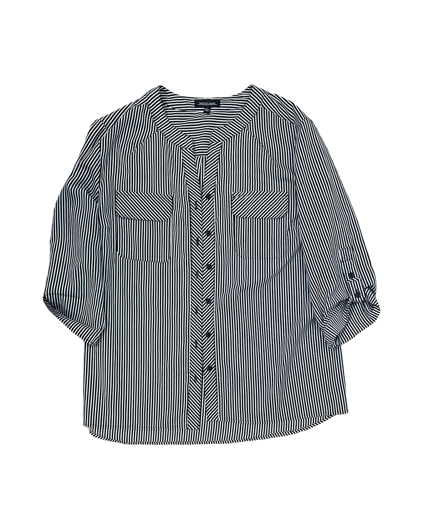 Blouse 3/4 Sleeve By Notations In Black & White, Size:L