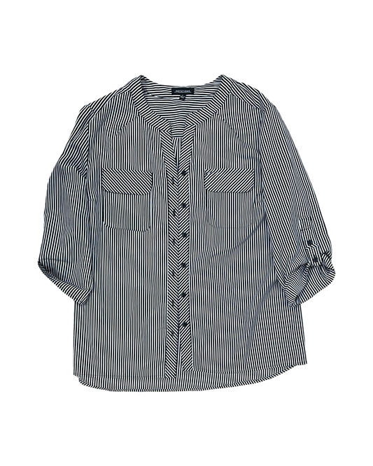 Blouse 3/4 Sleeve By Notations In Black & White, Size:L