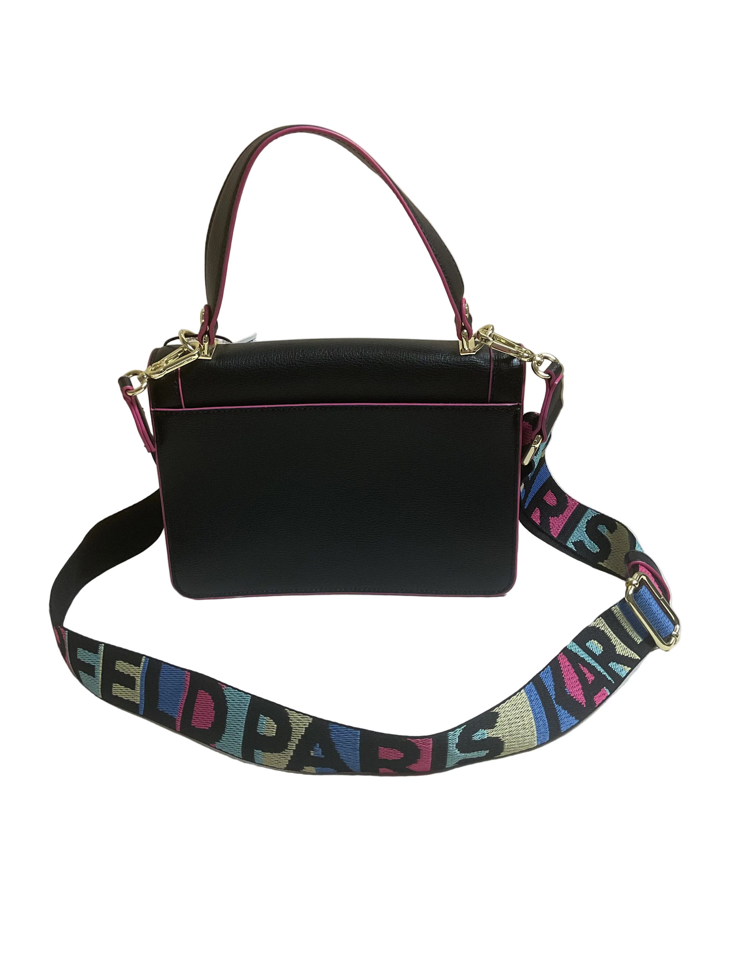 Crossbody Designer By Karl Lagerfeld In Black & Pink, Size:Small