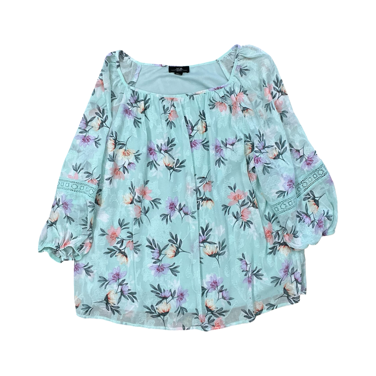 Top 3/4 Sleeve By Agb In Floral Print, Size:1X