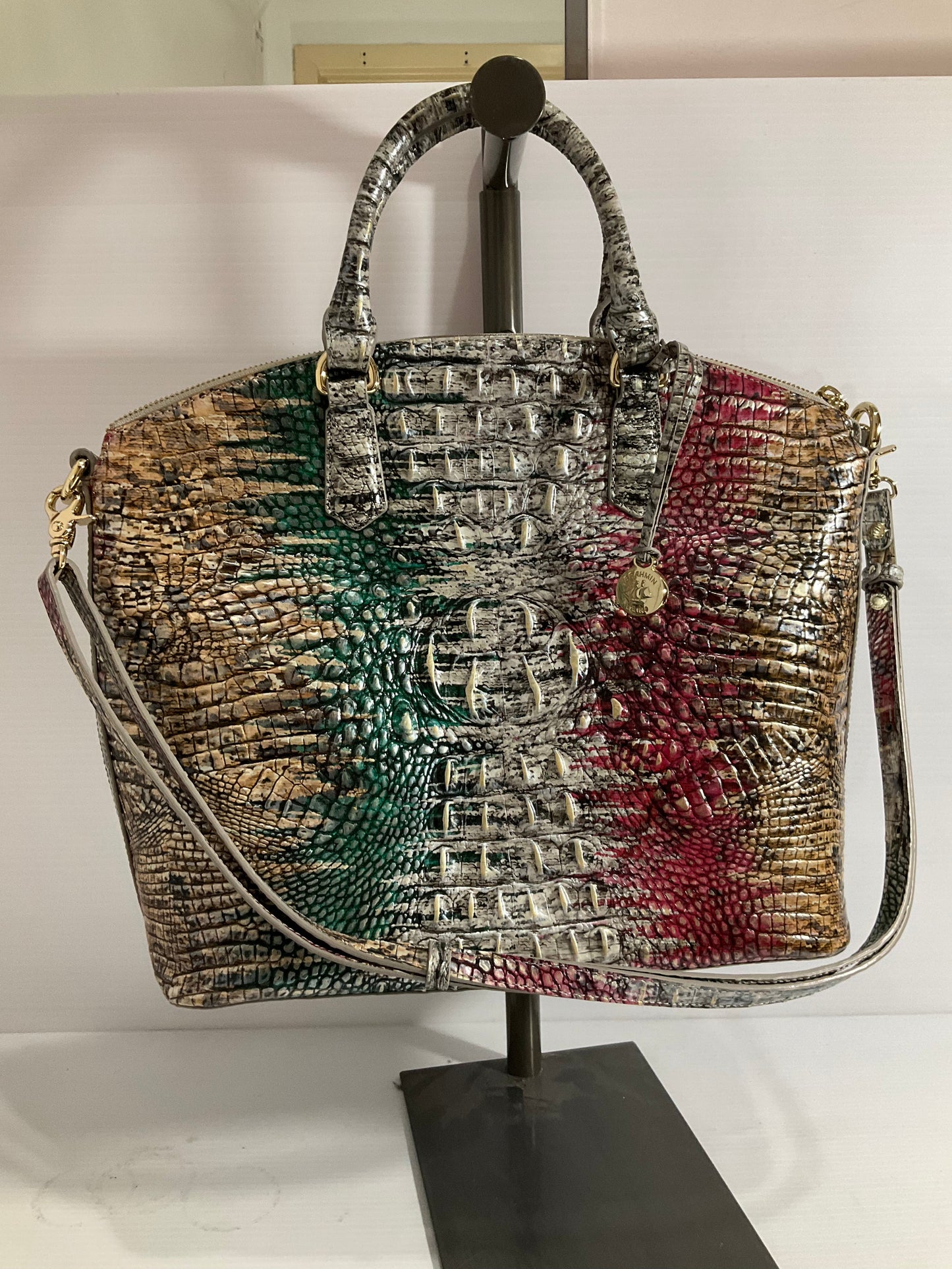 Crossbody Designer By Brahmin In Grey & Red, Size:Medium