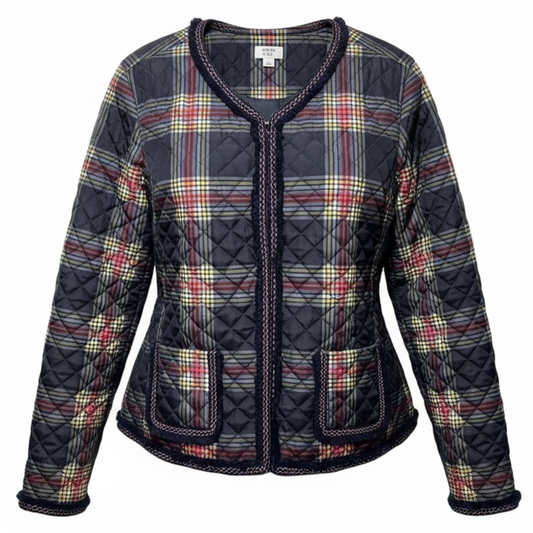 Quilted Lightweight Puffer Jacket By Crown & Ivy In Plaid Pattern, Size: L