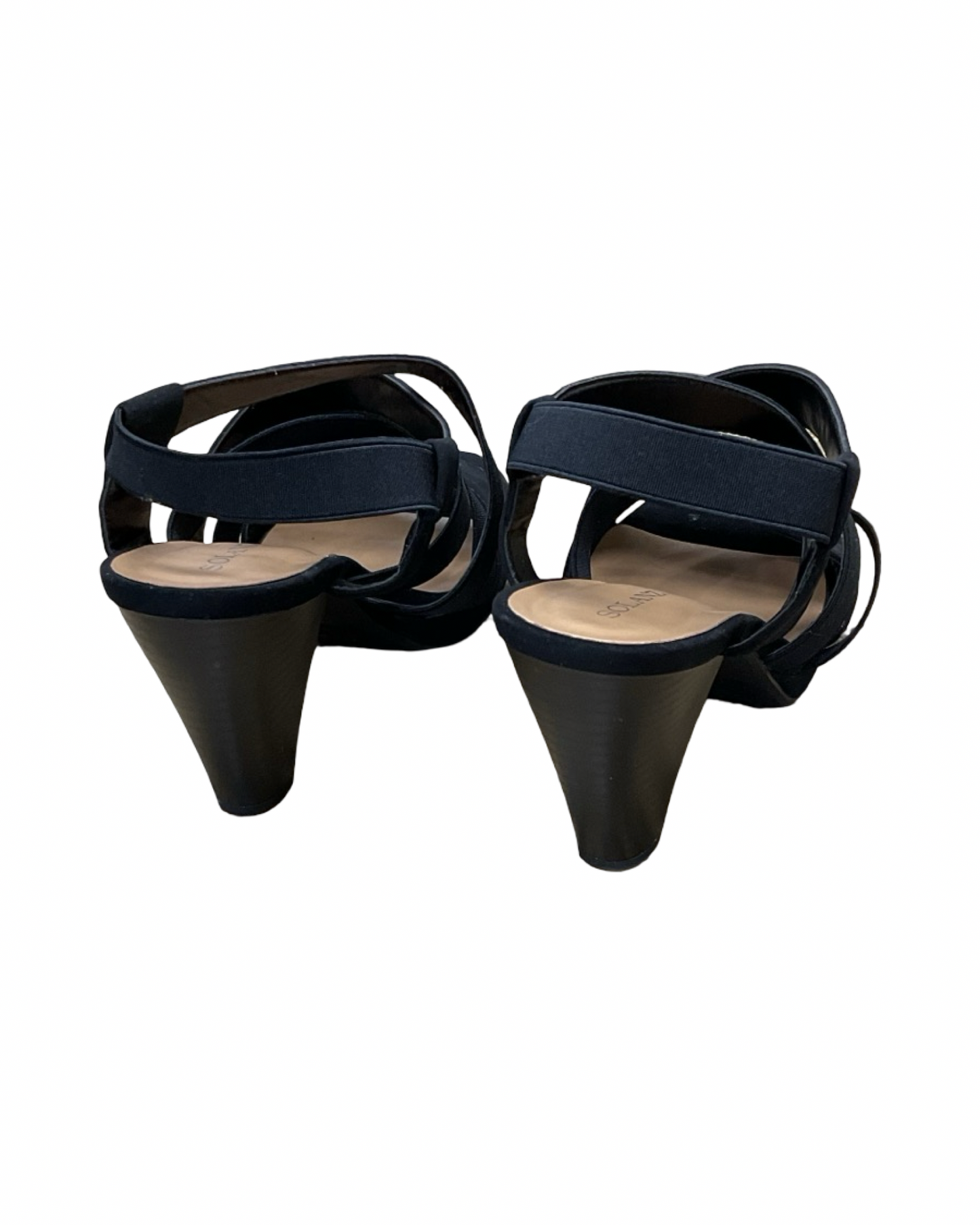Sandals Heels Block By Solanz In Black, Size:8.5