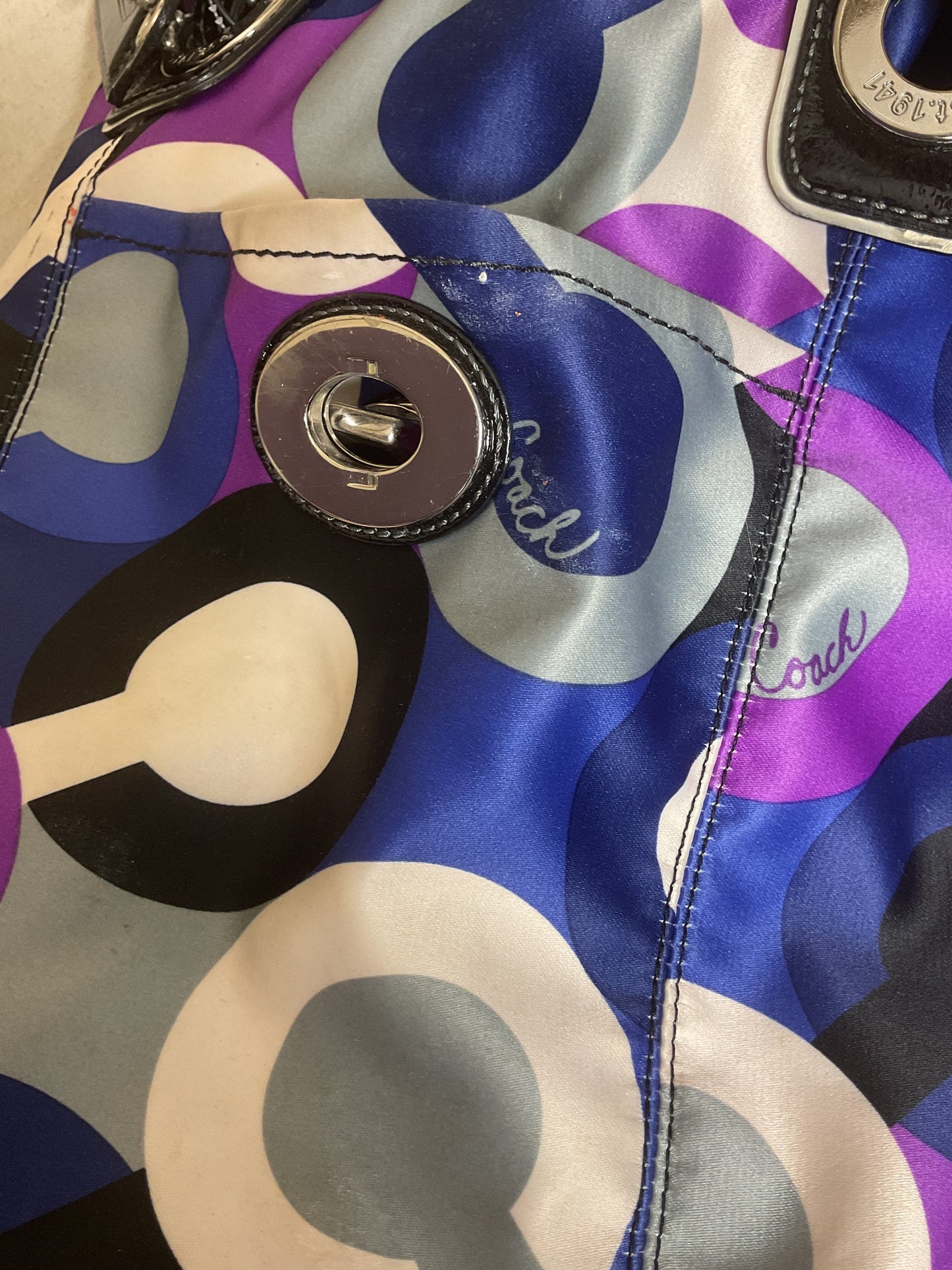 Handbag Designer By Coach In Blue & Purple, Size:Medium