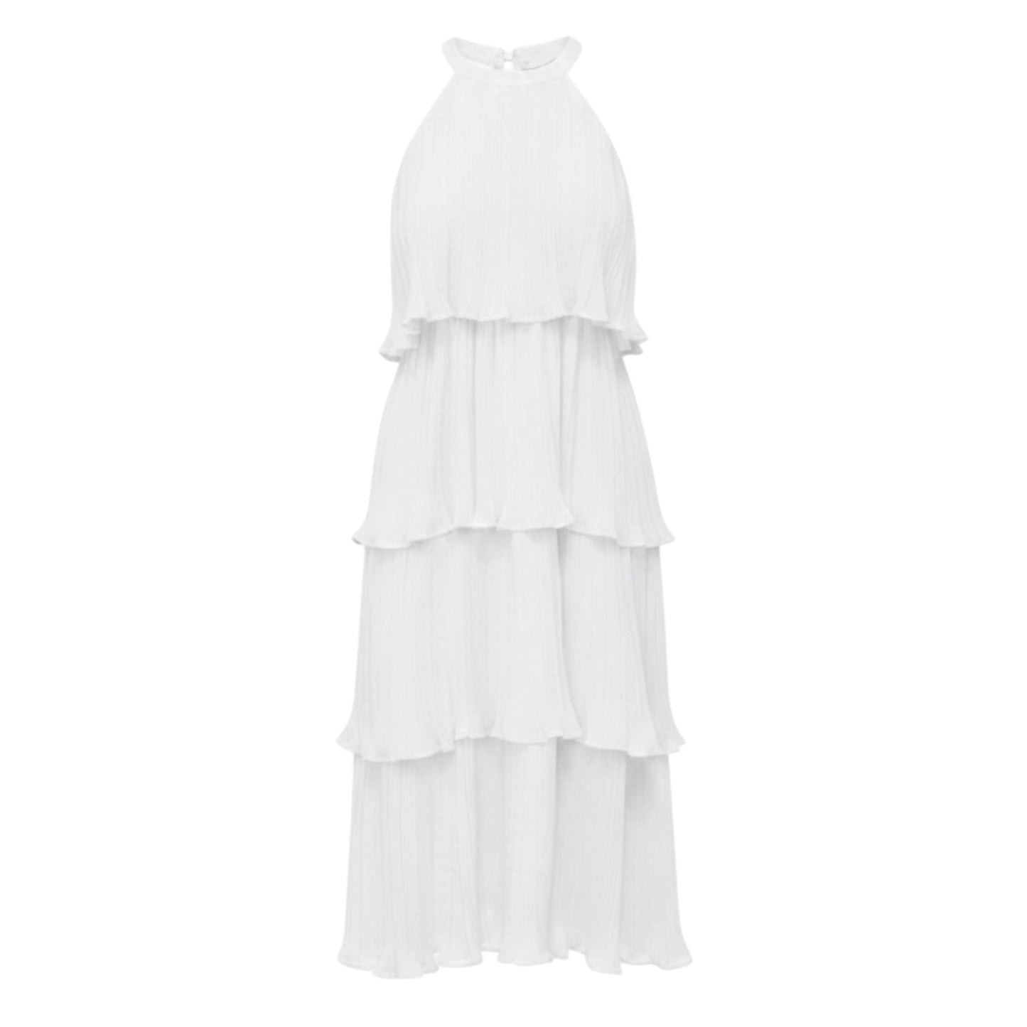 Tiered Plissé Maxi Dress In White, Size: S