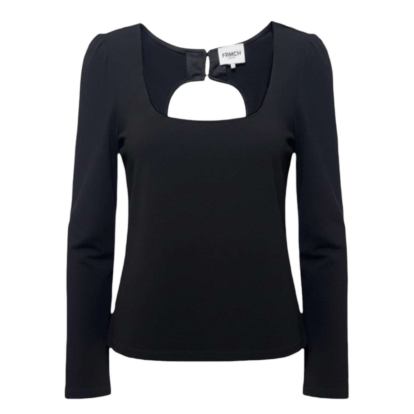 Square Neck Keyhole Back Long Sleeve Top By FRNCH In Black, Size: L