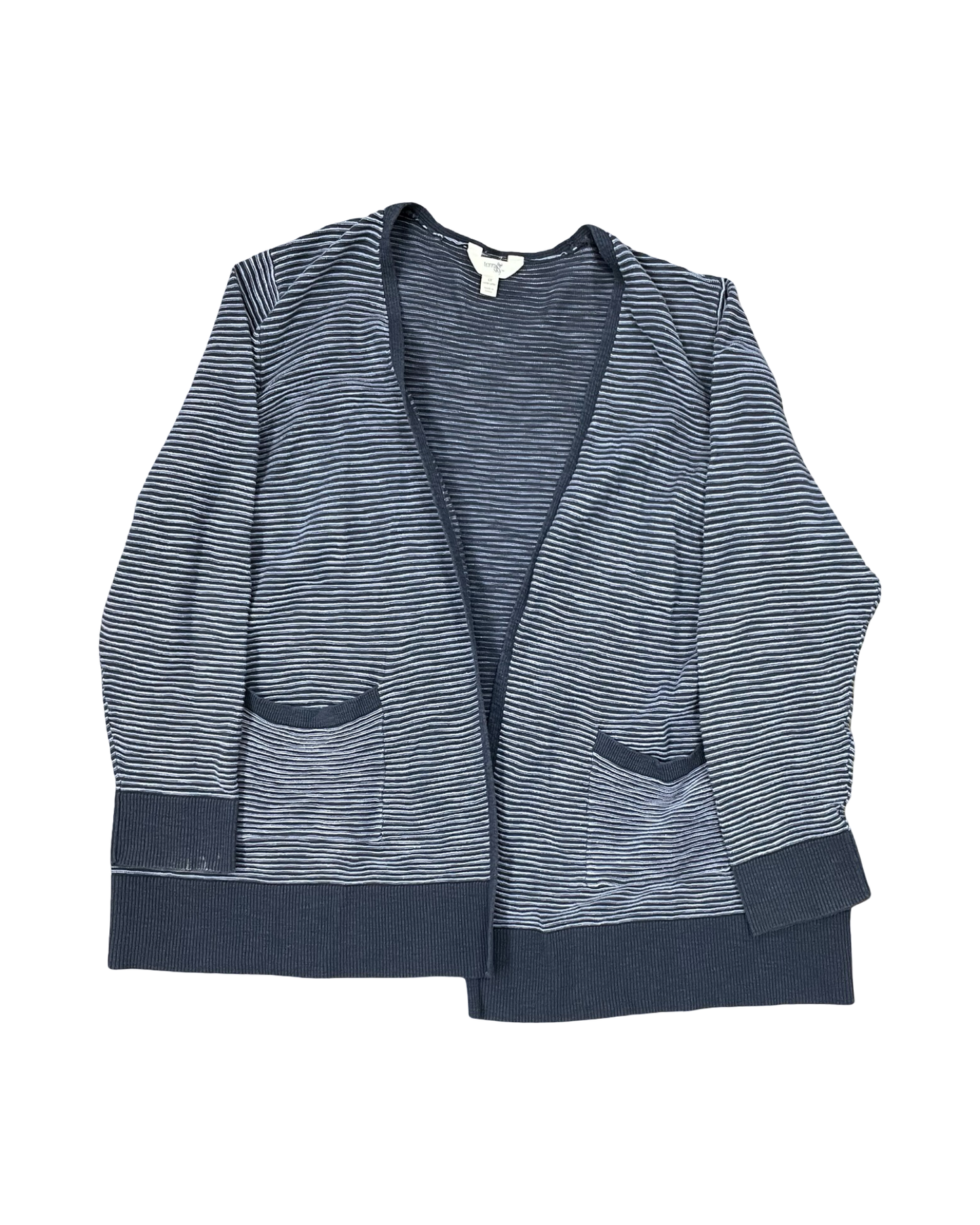 Cardigan By Terra & Sky In Blue, Size:1X