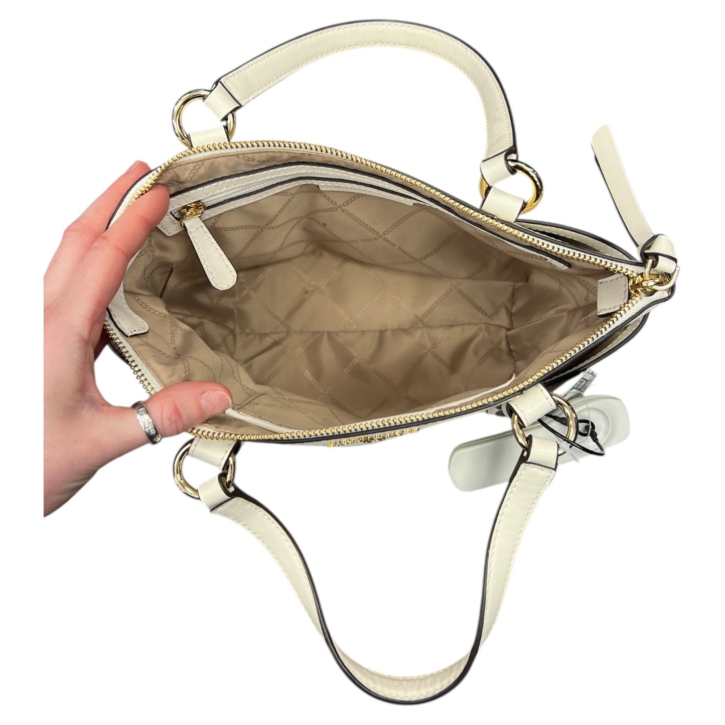 Handbag Designer By Michael Kors In White, Size:Medium