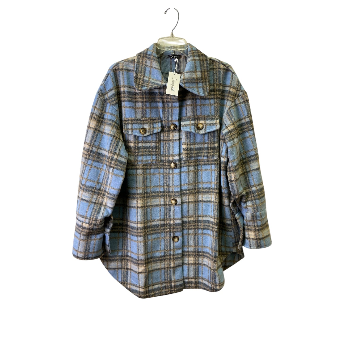 Jacket Shirt By Simplee In Blue & Tan, Size:S