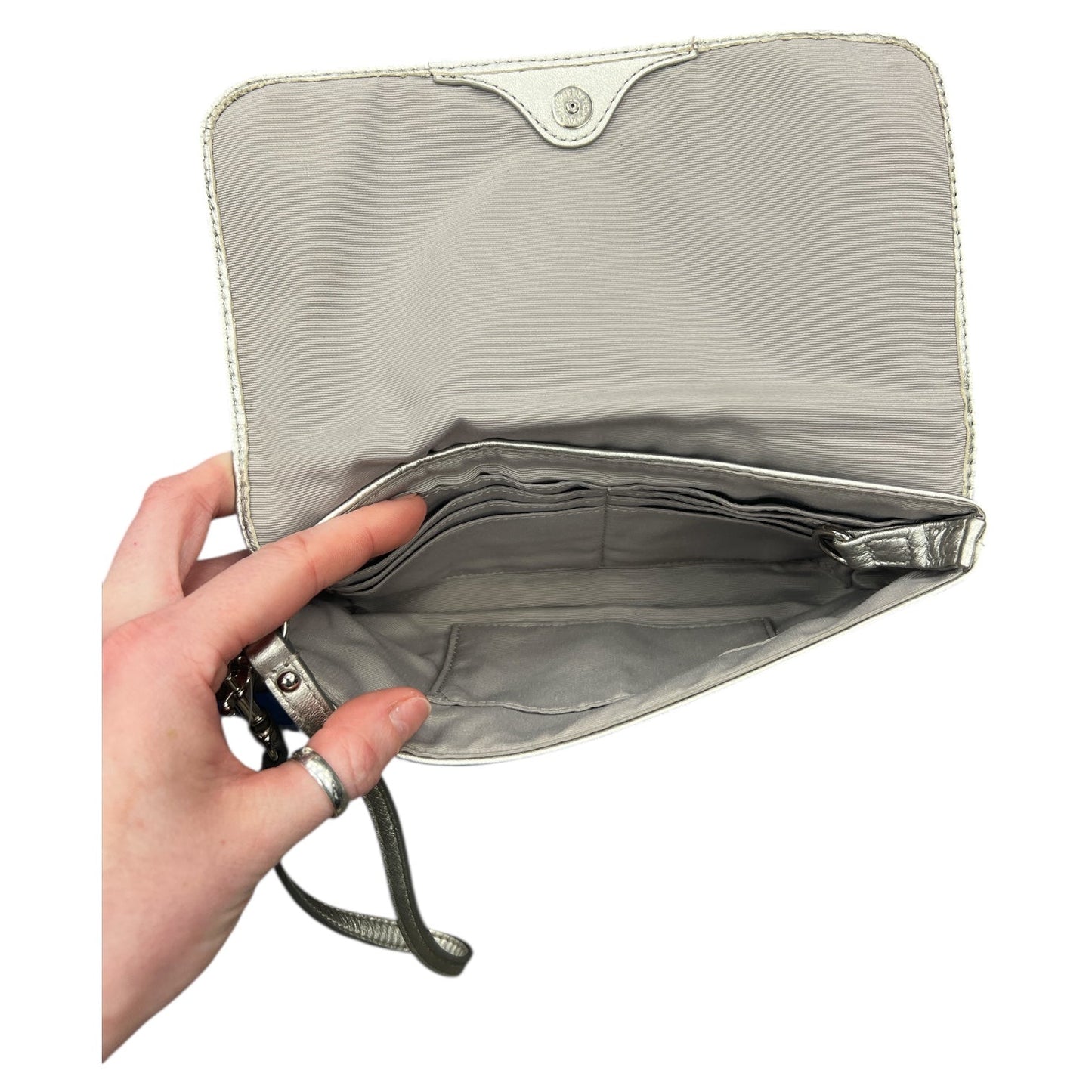 Wristlet Designer By Coach In Silver, Size:Large