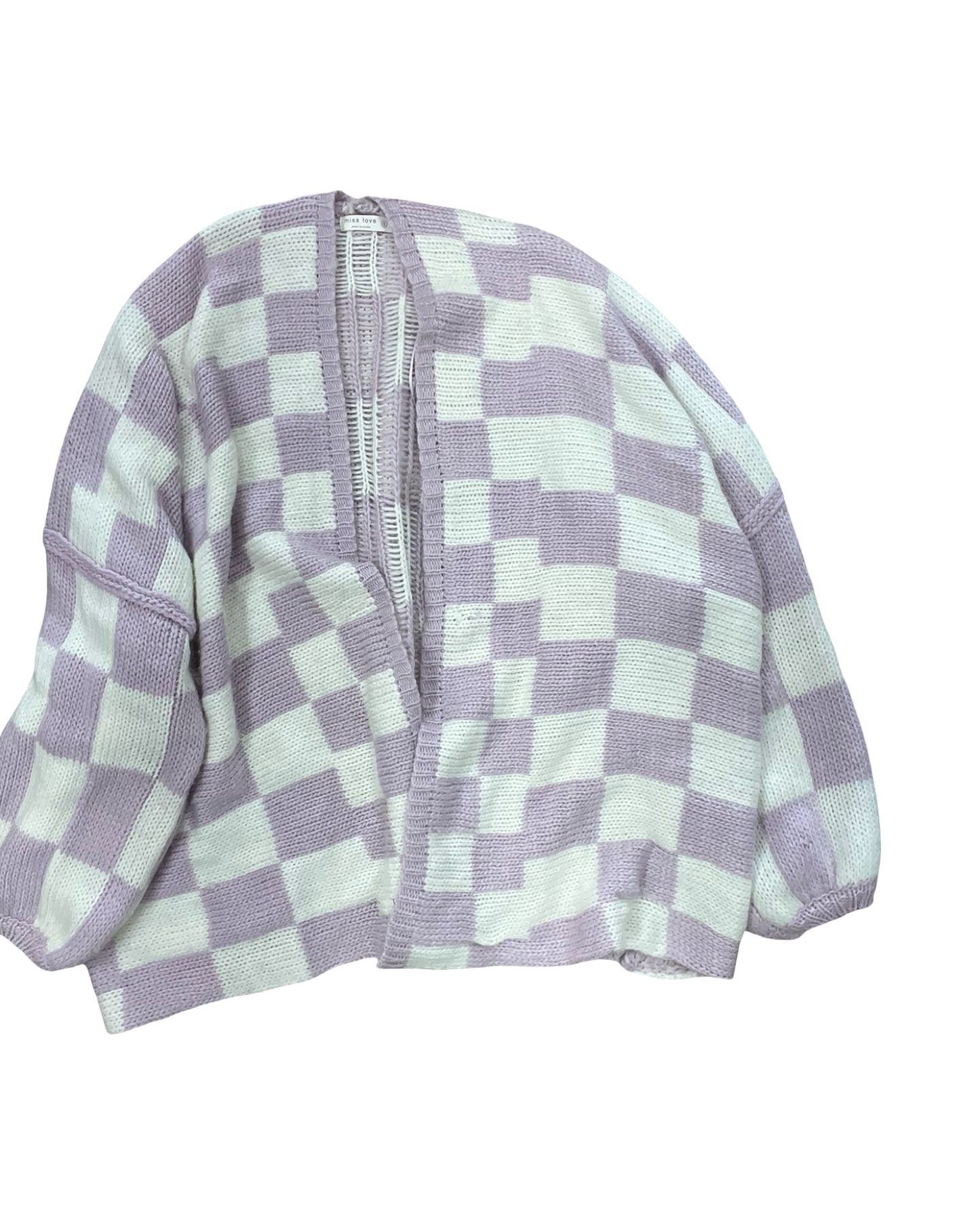 Sweater Cardigan By Miss Love In Cream & Purple, Size:S