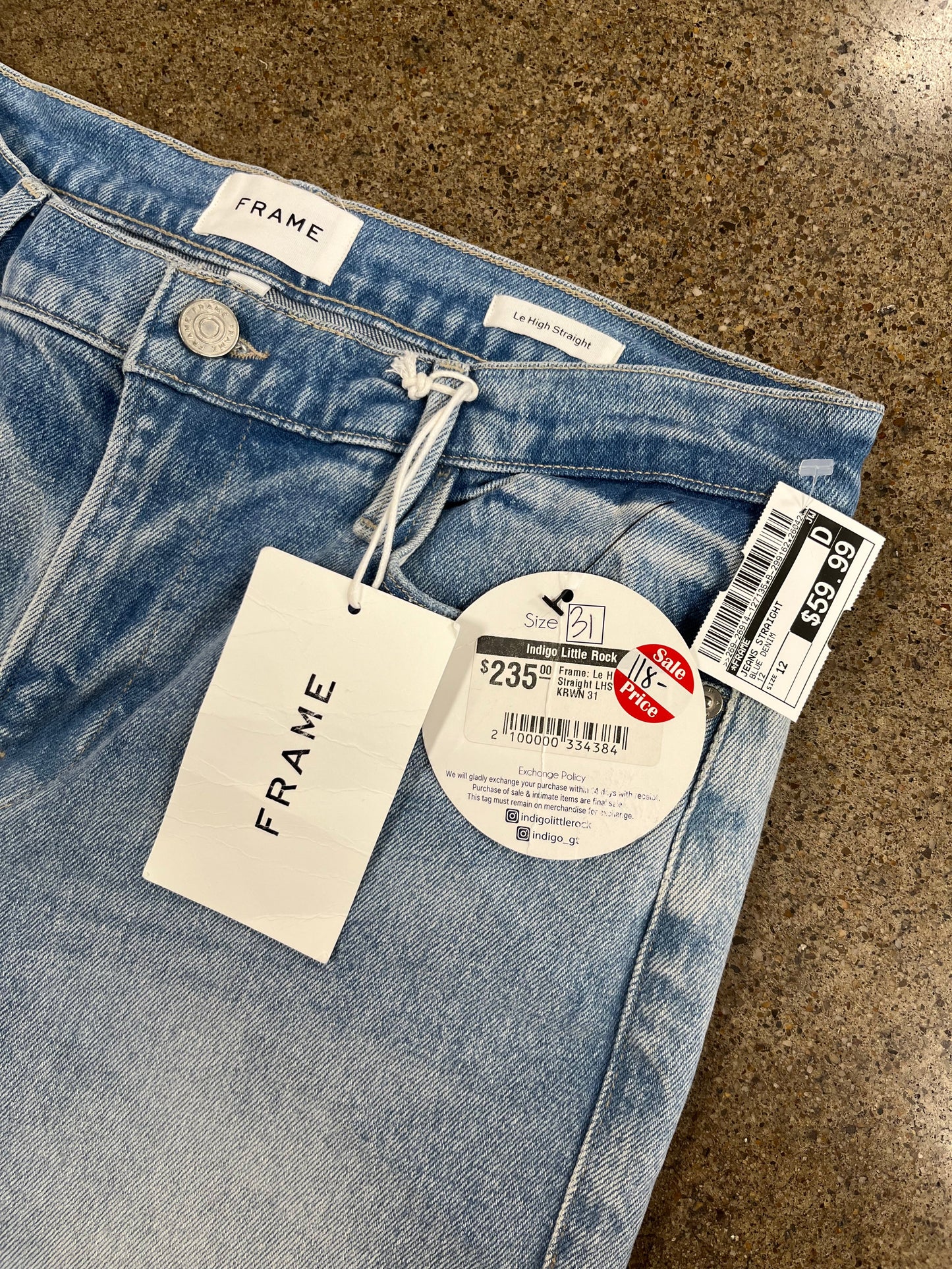 Jeans Straight By Frame In Blue Denim, Size:12