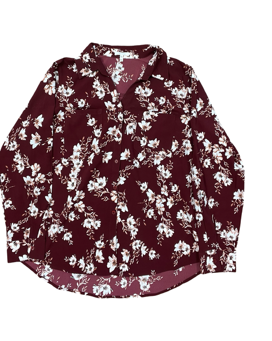 Blouse Ls By Maurices In Maroon, Size:1X