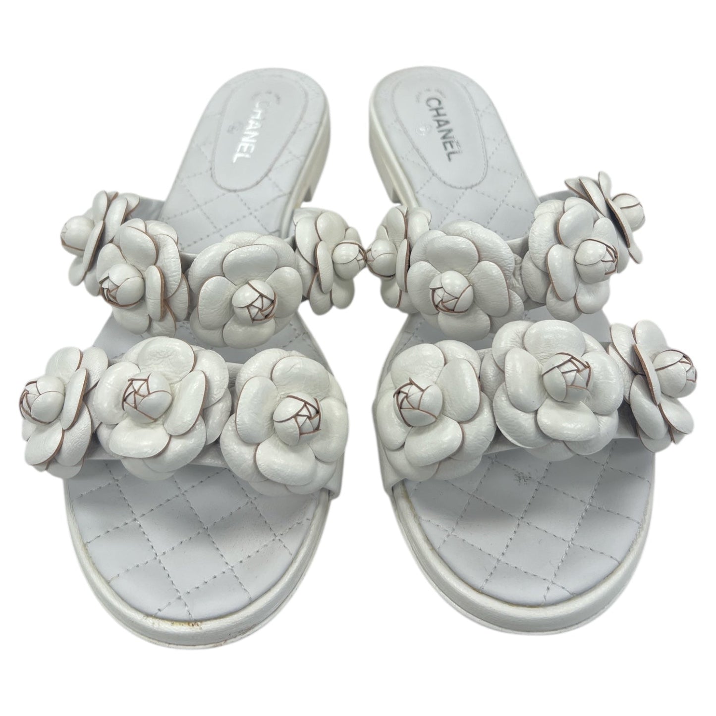 Sandals Luxury Designer By Chanel In White, Size:8.5