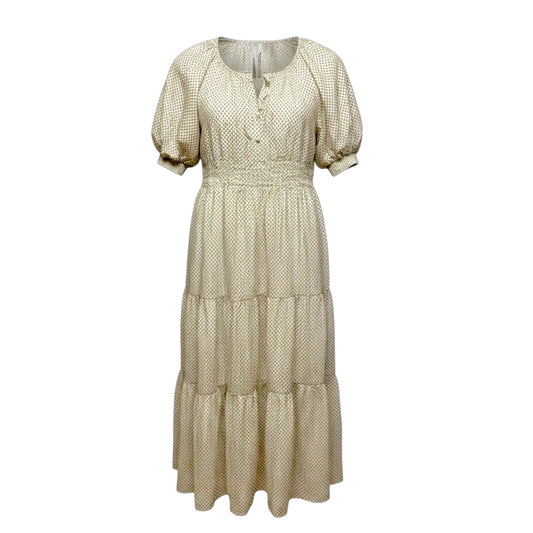 The Somerset Maxi Dress Puff Sleeve Edition By Anthropologie In Gold & Tan, Size: L