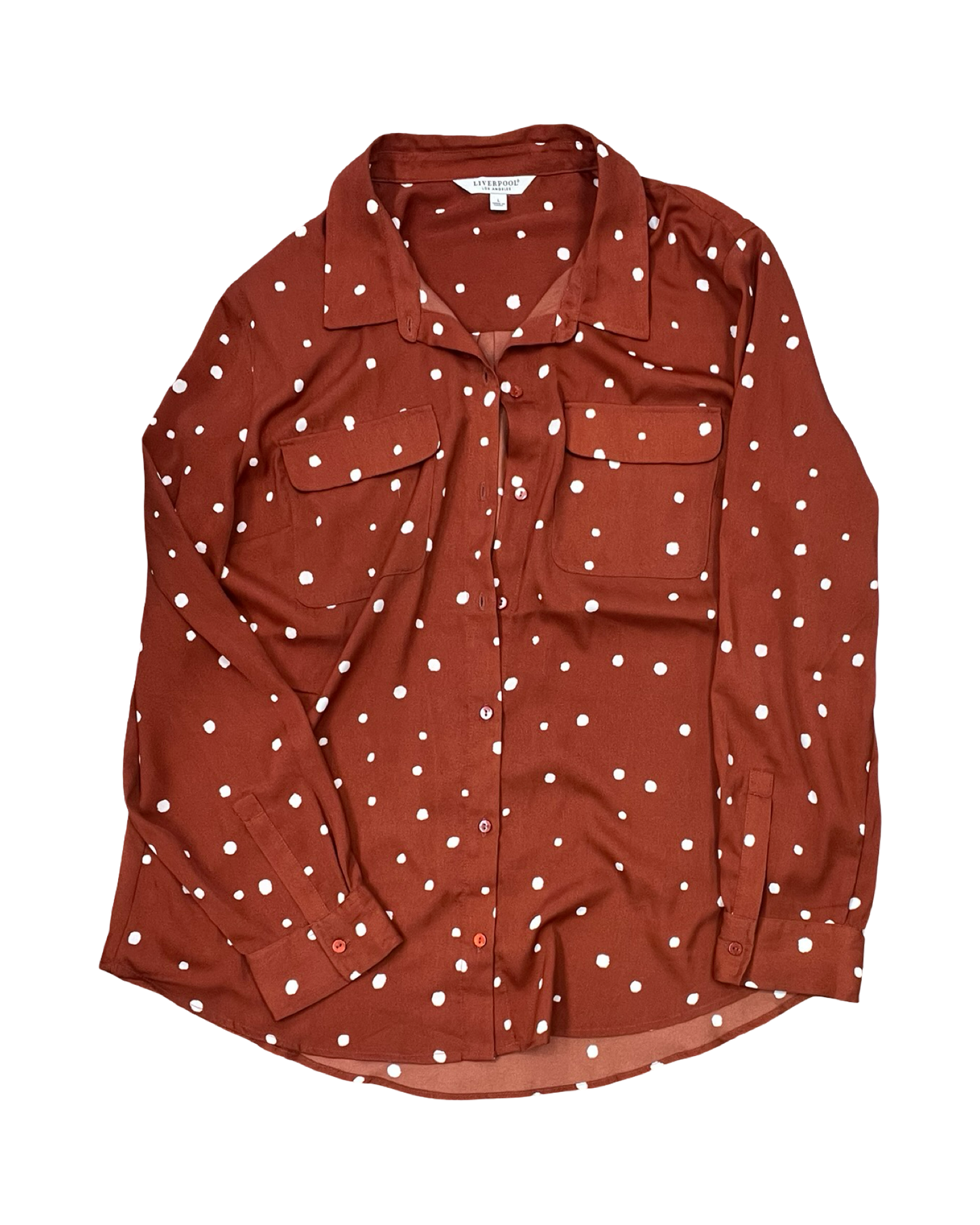 Blouse Ls By Liverpool In Brown & Cream, Size:L