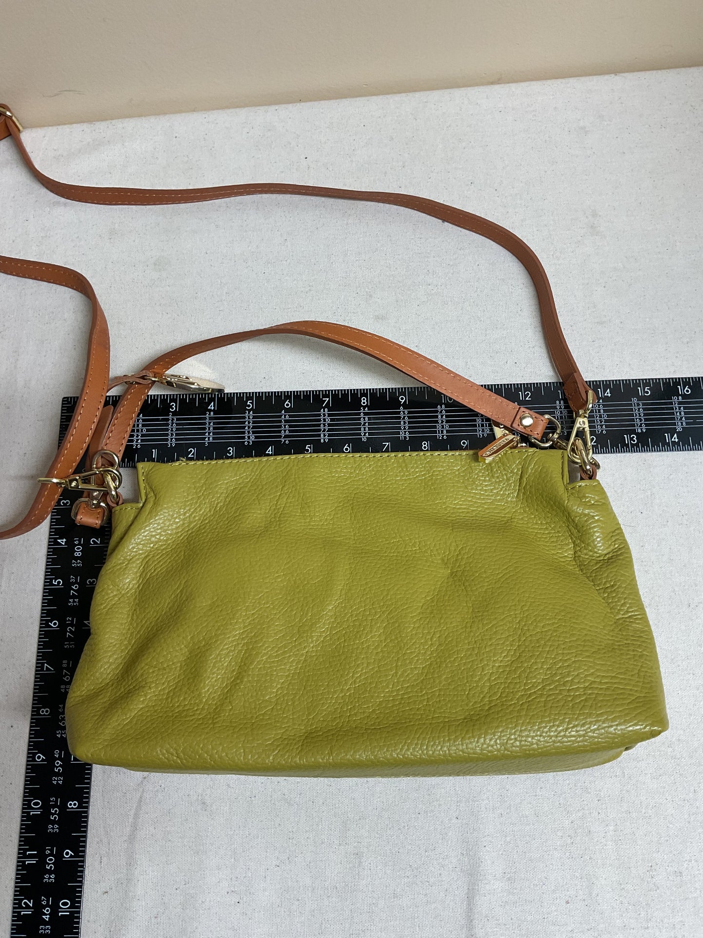 Handbag Leather By Valentina In Green & Tan, Size:Medium