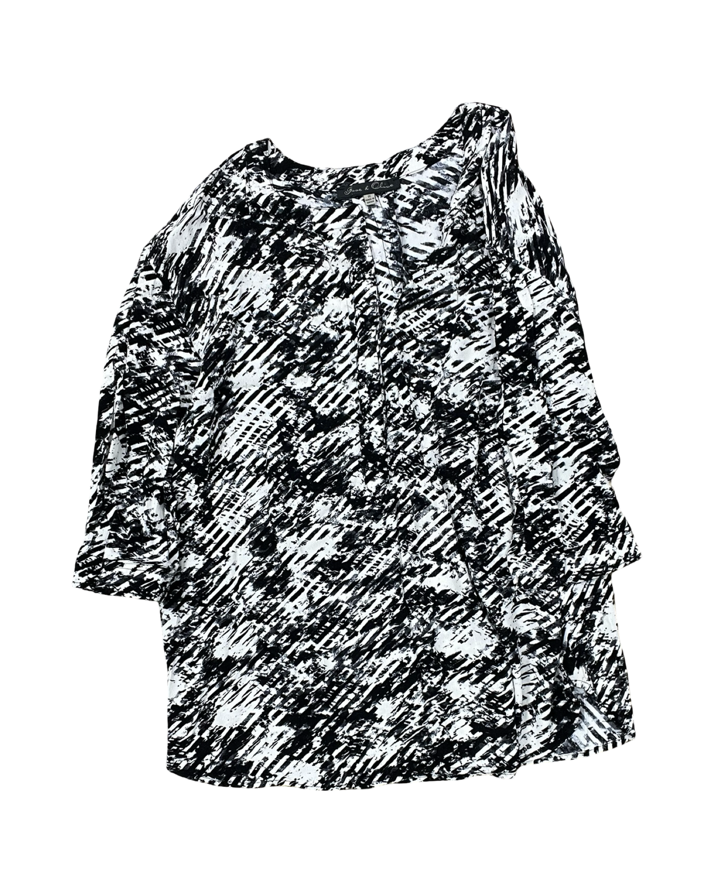 Blouse 3/4 Sleeve By Rose And Olive In Black & White, Size:1X