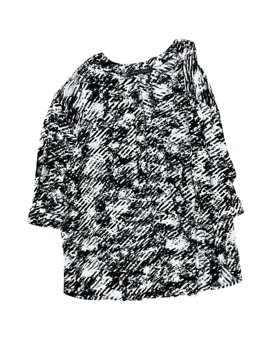 Blouse 3/4 Sleeve By Rose And Olive In Black & White, Size:1X