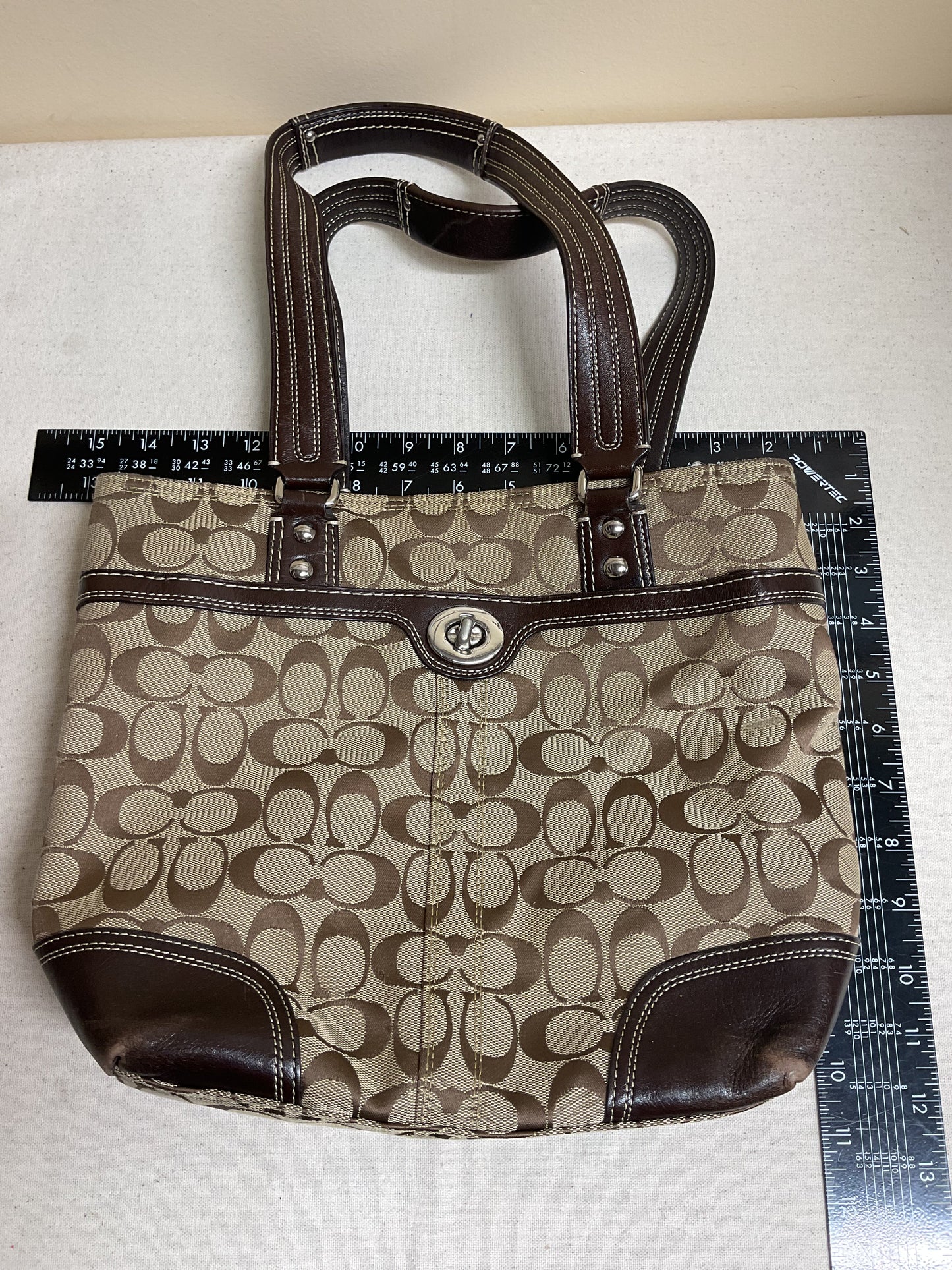 Handbag Designer By Coach In Brown & Tan, Size:Medium