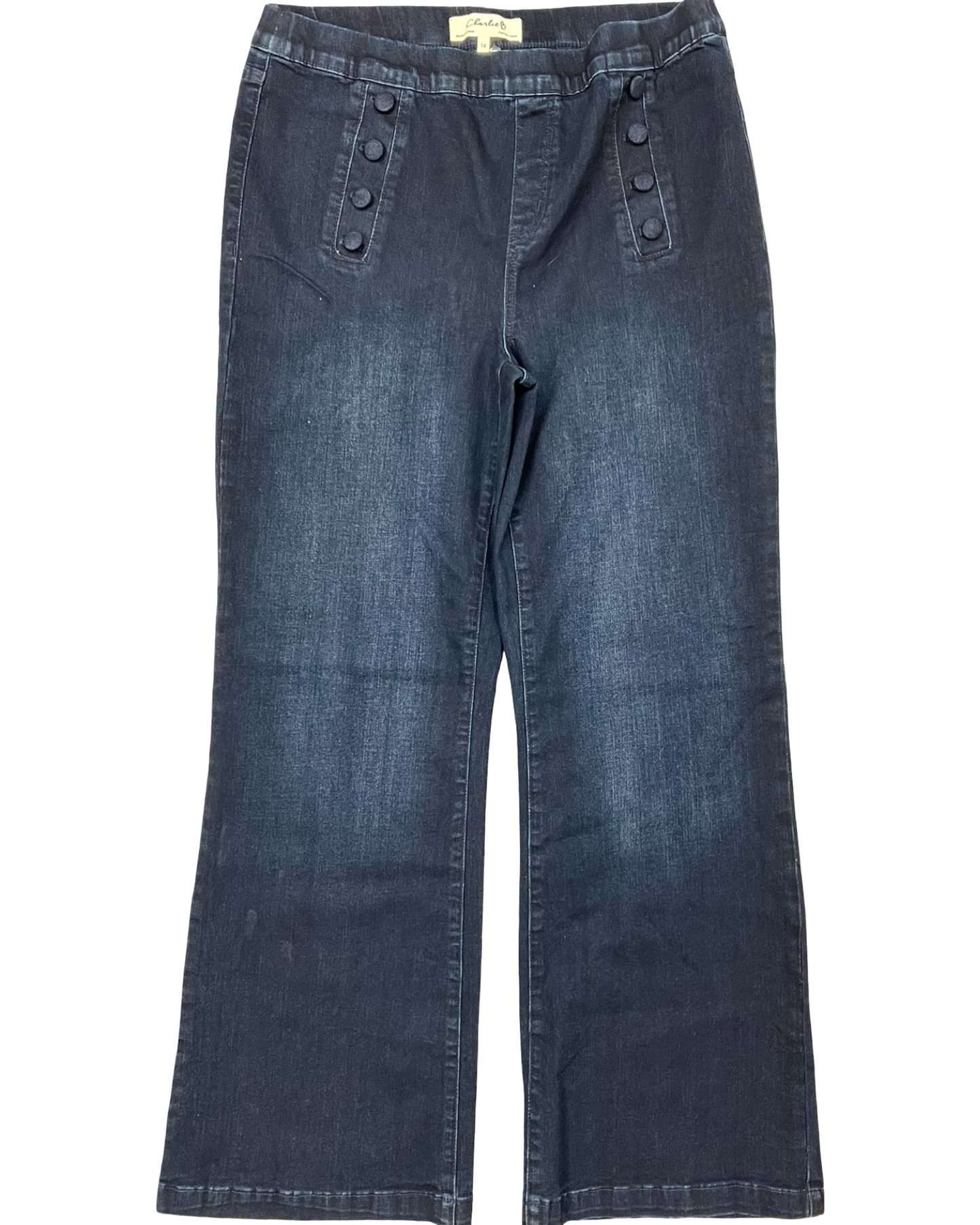 Jeans Flared By Charlie B In Blue Denim, Size:14