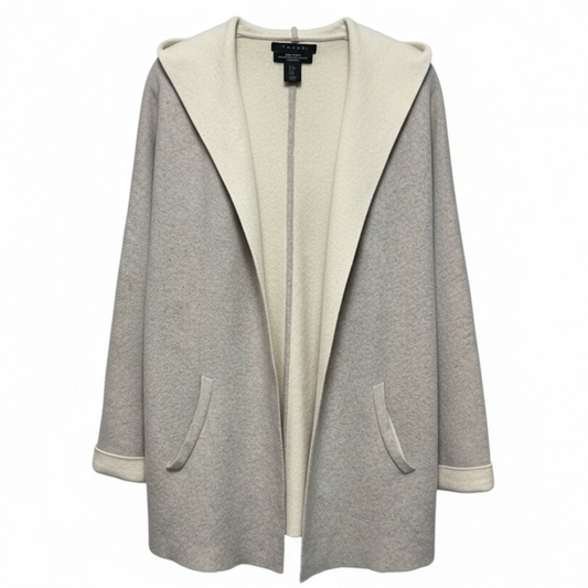 Double Face Cashmere Blend Hooded Open Front Cardigan Sweater By Tahari In Cream, Size: M