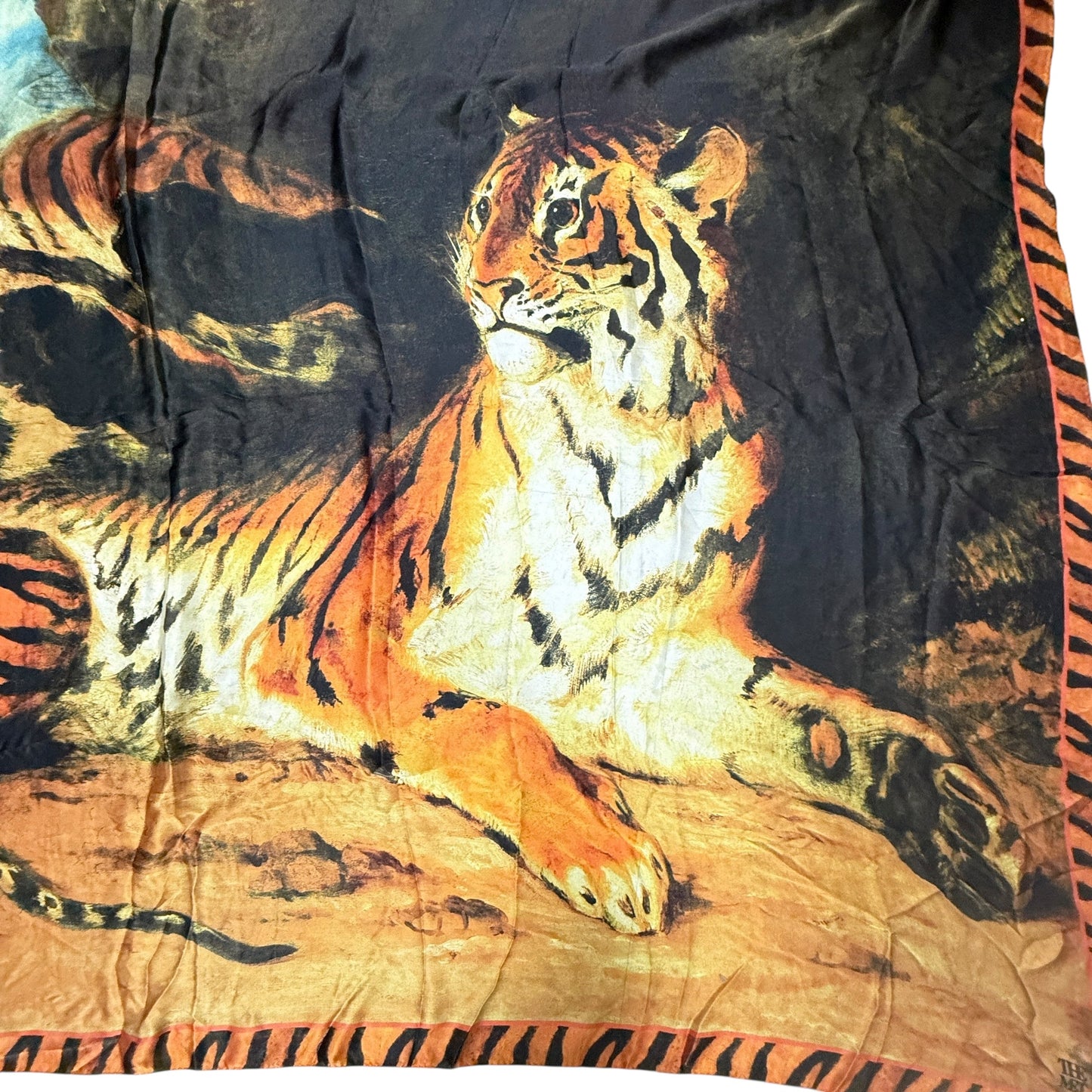 Delacroix “Young Lion Playing With Its Mother”Oversized Oblong Printed Silk Scarf By The Metropolitan Museum of Art , Size: 0
