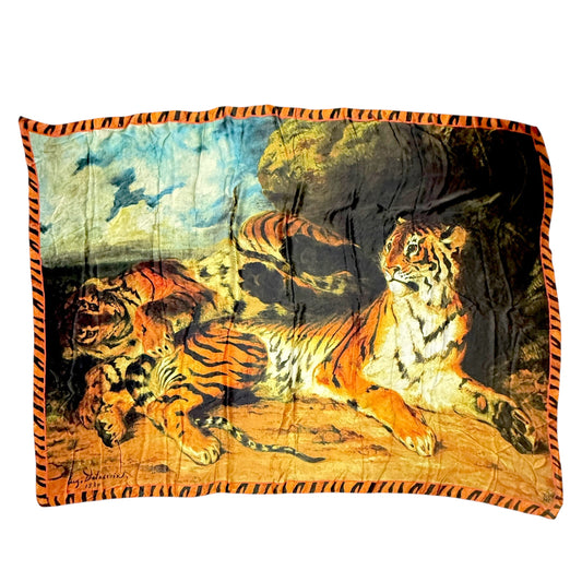 Delacroix “Young Lion Playing With Its Mother”Oversized Oblong Printed Silk Scarf By The Metropolitan Museum of Art , Size: 0
