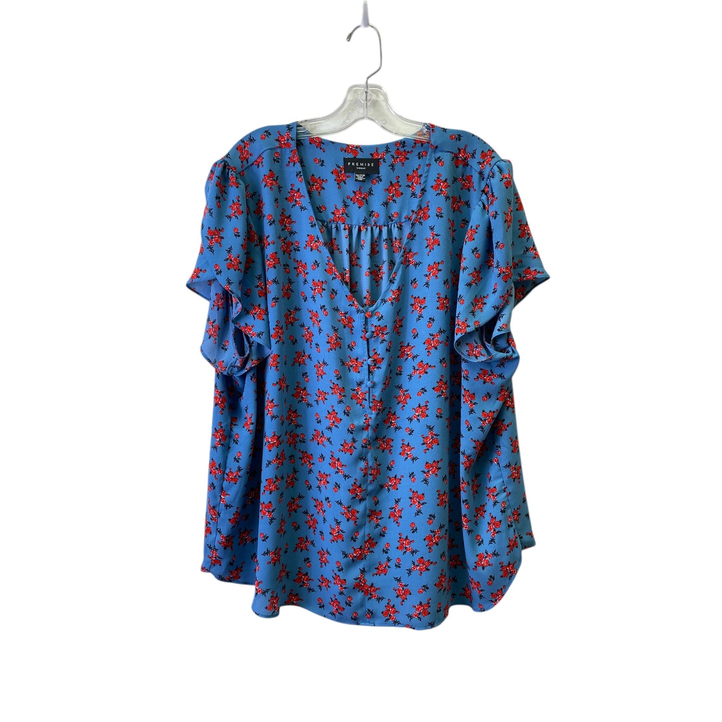 Top Sleeveless By Premise In Blue & Red, Size:3X