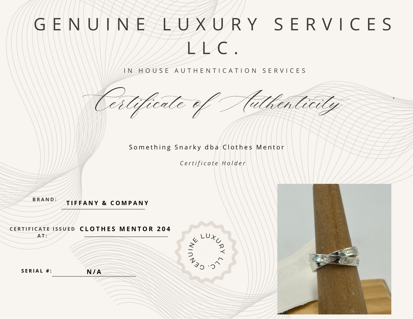 Tiffany & Company 925 Silver Interlocking Luxury Ring, Size 8