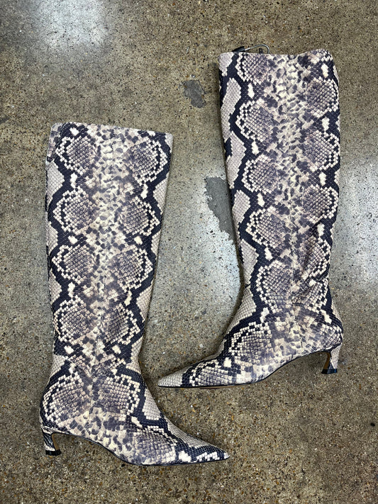 Boots Knee Heels By Gianni Bini In Snakeskin Print, Size:7.5