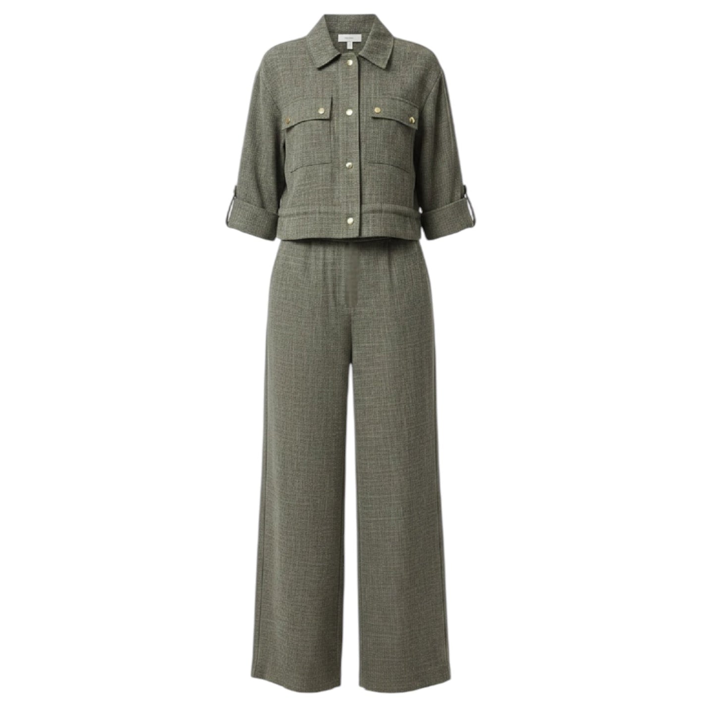Jaspe Safari Matching Jacket & Flecked Wide Leg Trousers Suit Set 2 Piece  By Zara In Grey, Size: S