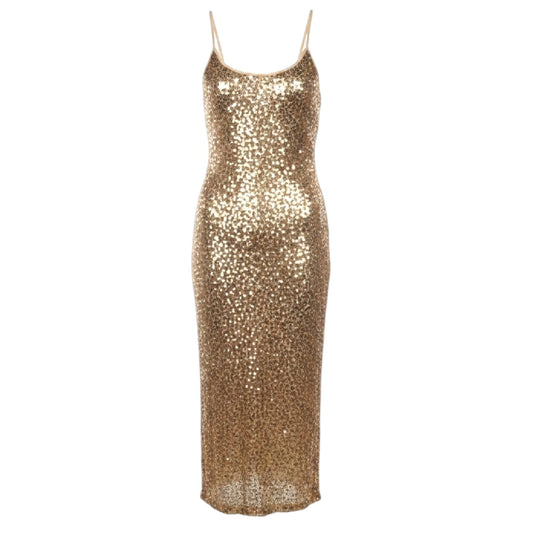Sequin Mesh Dress Party Long By Grace Karin In Gold, Size: 16