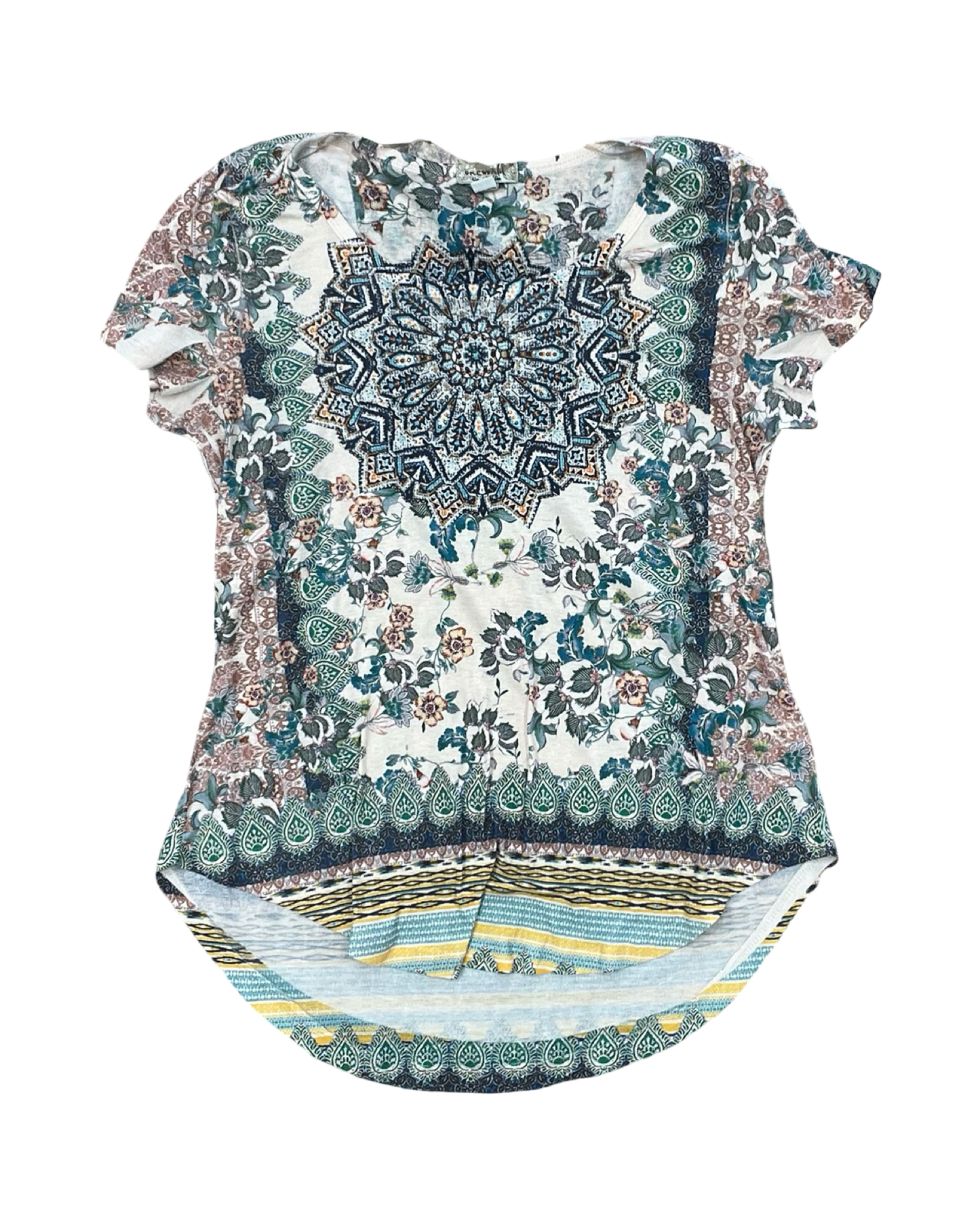 Top Ss By One World In Cream & Green, Size:M